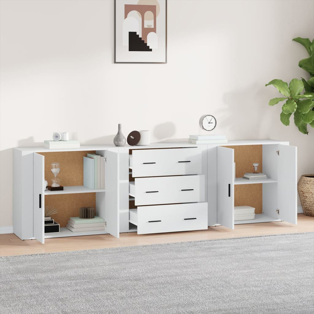 vidaXL 4 Door 3 Drawer White Sideboard 3 Piece Image 8