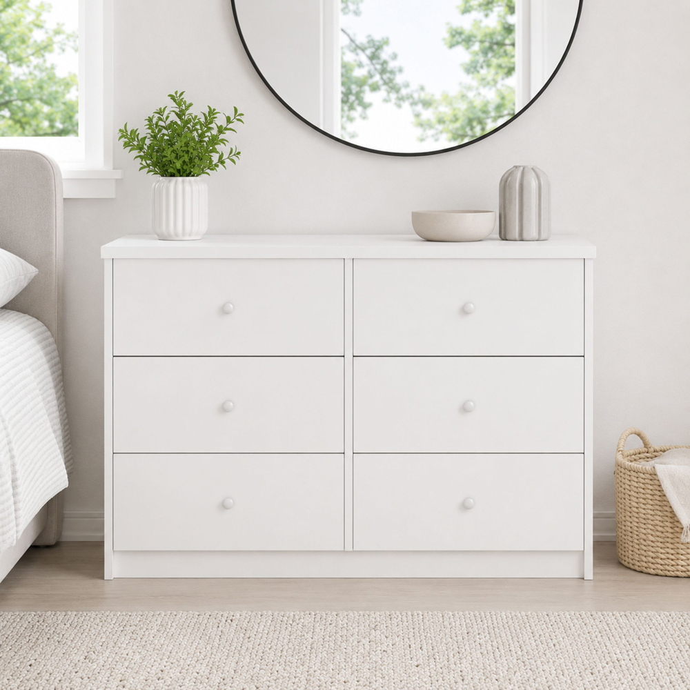 Core Products Erin 6 Drawer White Finish Double Wide Chest of Drawers Image 5