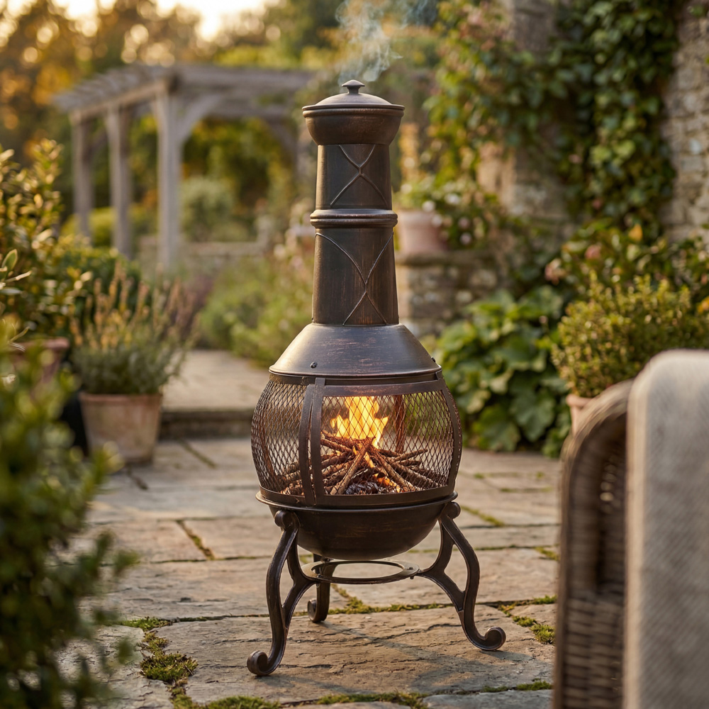 GARDEN VIDA Black and Gold Steel Large Chiminea Image 5