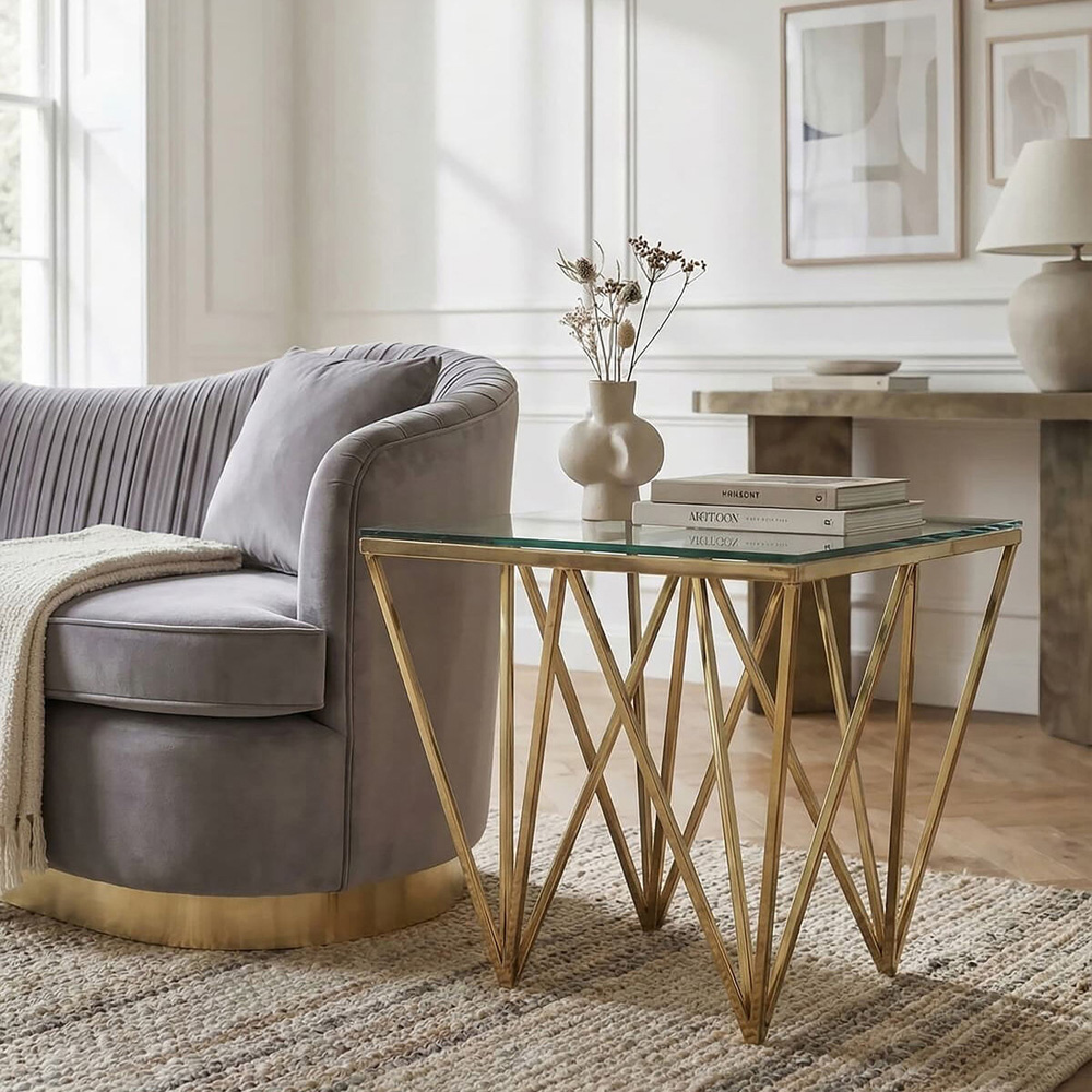 Premier Housewares Allure Gold Finish Side Table with Glass Top Image 4