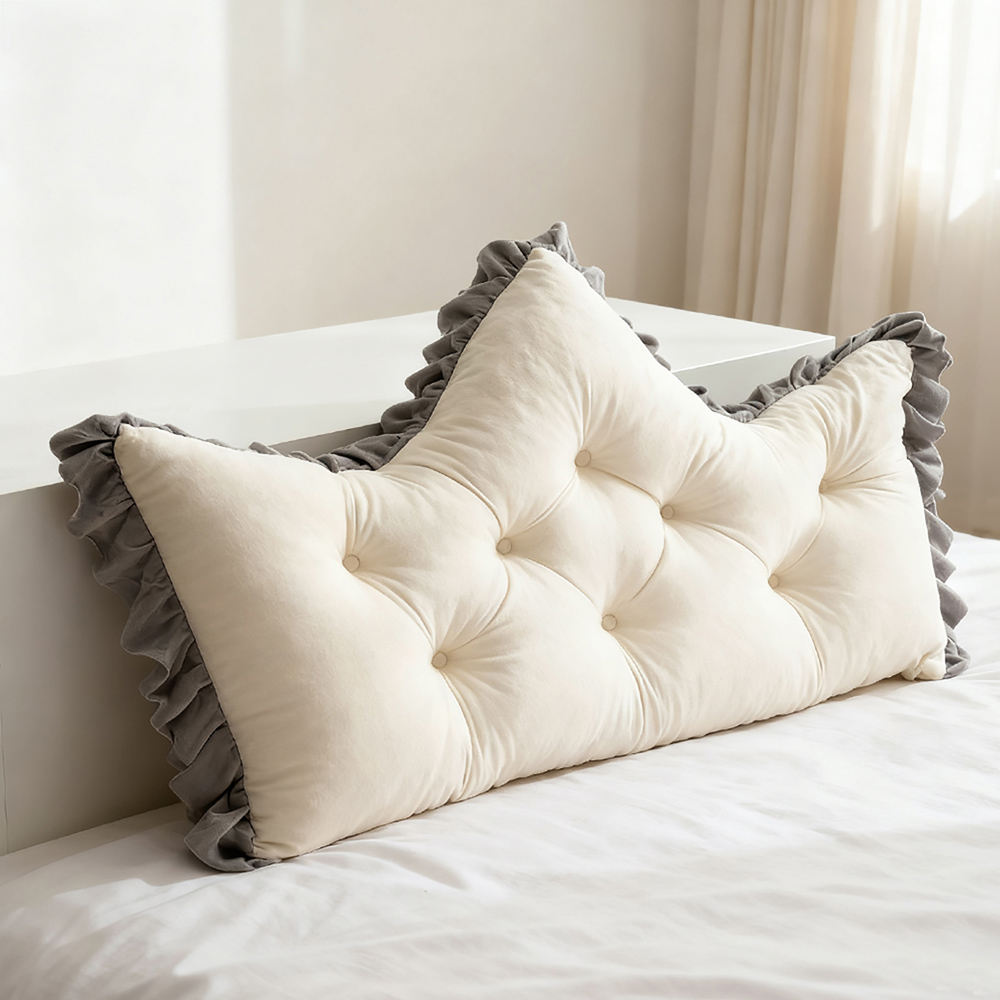 Living and Home Pearl White and Grey Button Tufted Crown Headboard Pillow 50 x 90cm Image 2
