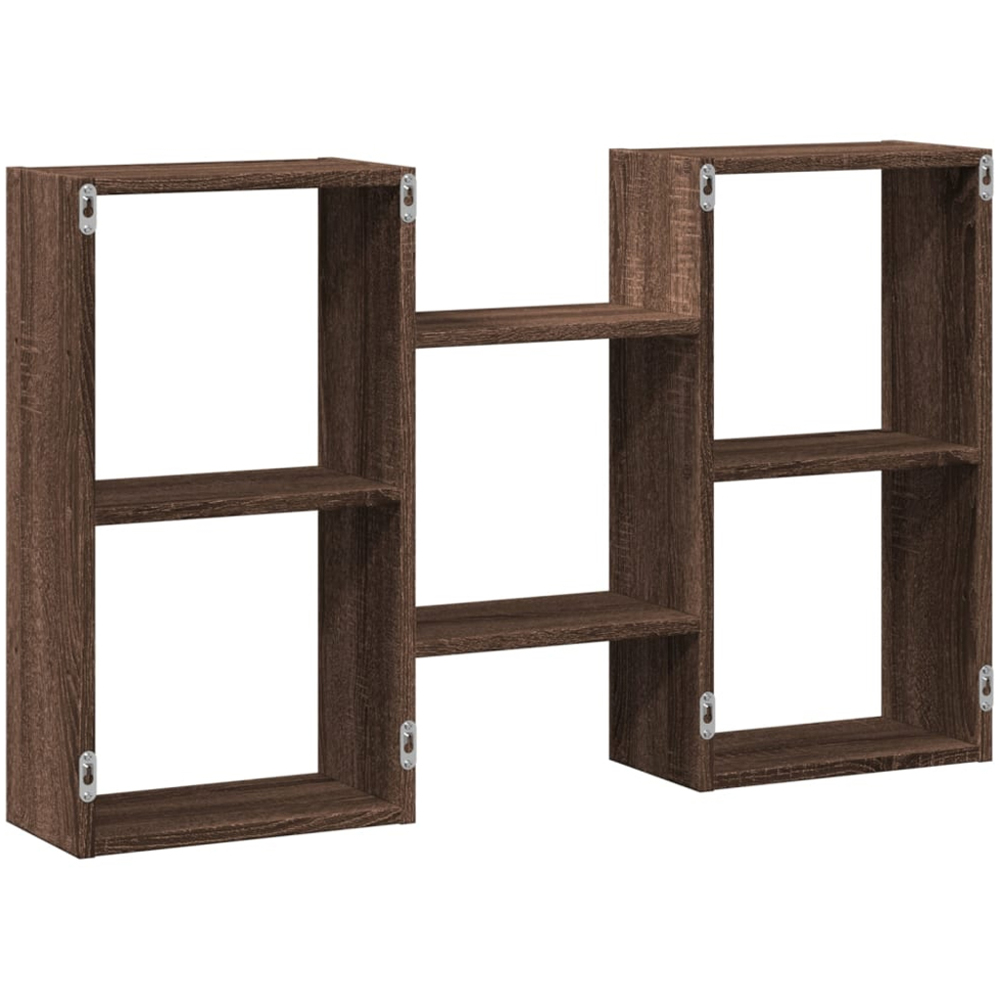 vidaXL 6 Shelf Brown Oak Floating Wall Shelf Image 5