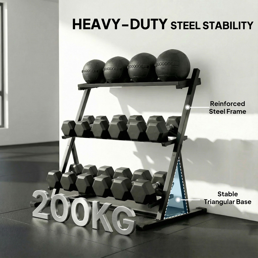 SPORTNOW 3-Tier Black Heavy-Duty Dumbbell Rack Image 5