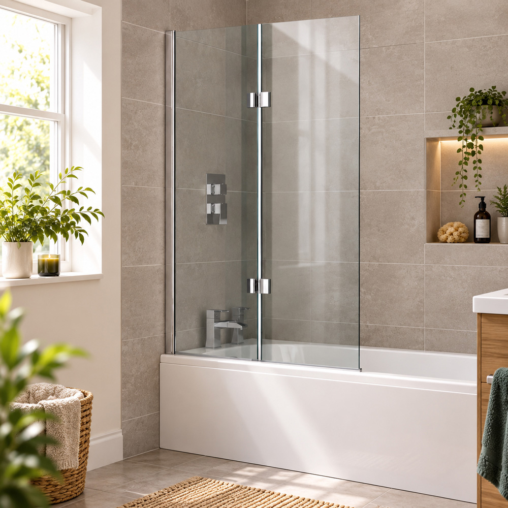 Go Bathrooms Jude Chrome Double Pivot Bath Shower Screen 800mm Image 4