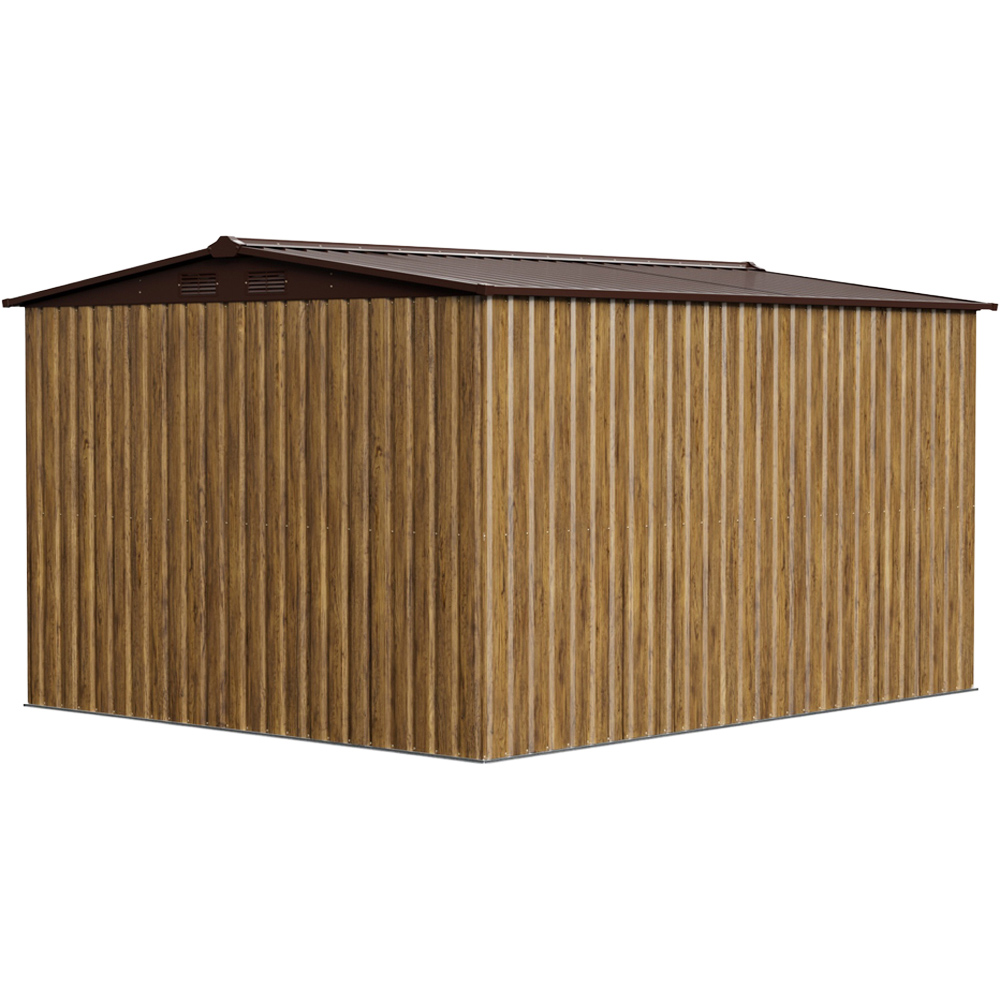 Living and Home 10 x 8ft Brown Wood Grain Metal Apex Garden Storage Shed with Foundation Image 3