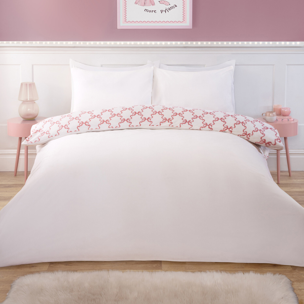 Bow Trellis Fleece Duvet Set Blush Double Image 2