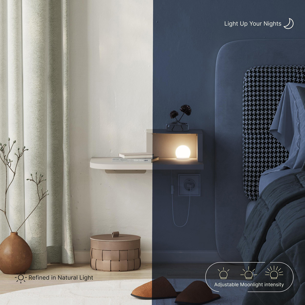 Decortie Luno 2-Tier Sandstone Wall Mounted Bedside Table with Night Light Image 5