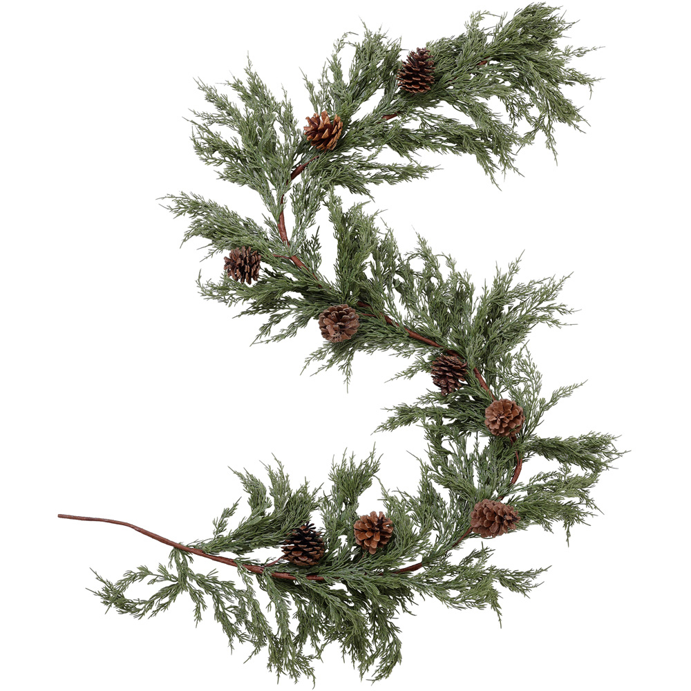 Charles Bentley Green Christmas Garland with Pinecones 180cm Image 1