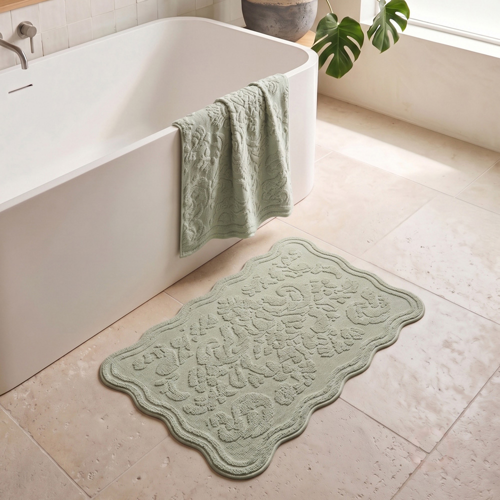Allure Bath Fashions Gracie Sage Green Floral Jacquard Scalloped Bath Towel 70 x 130cm 2 Pack Image 6