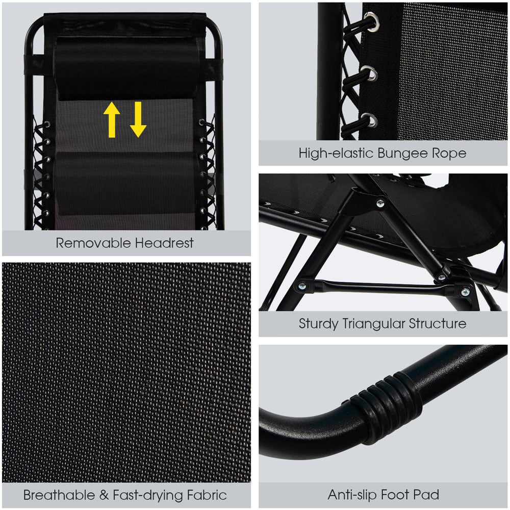 Costway Black Folding Patio Recliner with Removable Headrest and Cup Holder Image 7