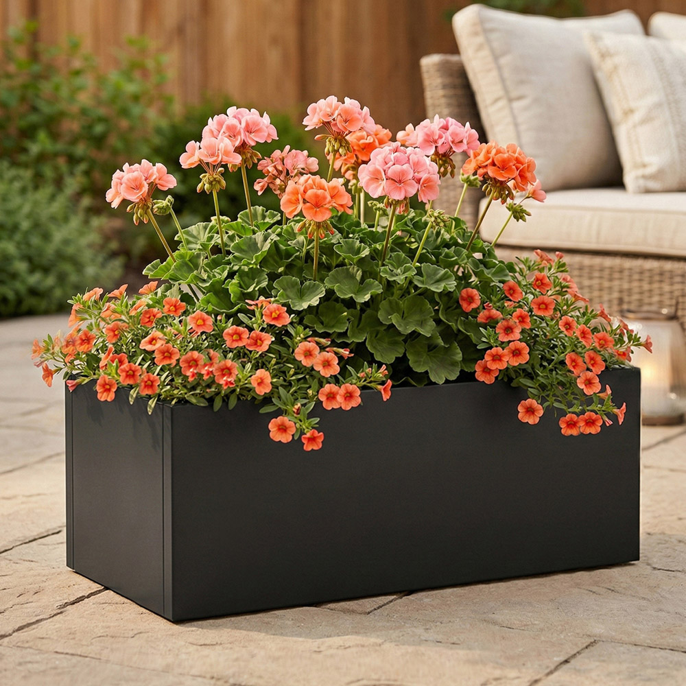 Living and Home Black Metal Rectangular Planter Box 80L Image 5