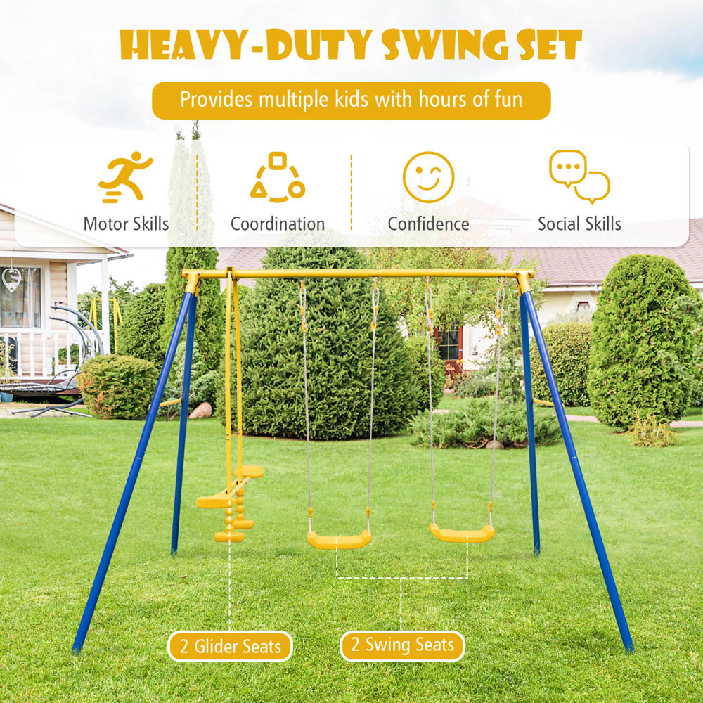 Costway Blue and Yellow Swing and Glider Kids Play Set Image 2
