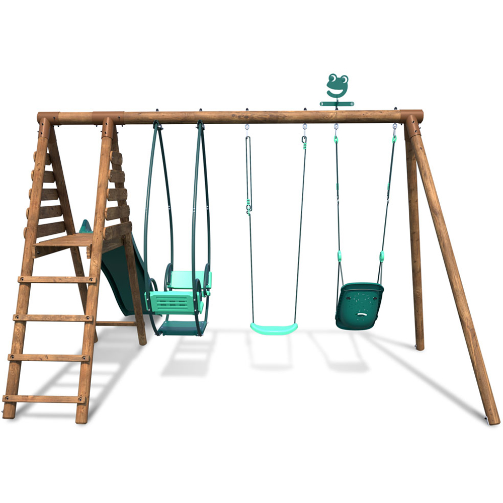 Soulet Colza Kids Wooden Triple Swing Set with Slide Image 7