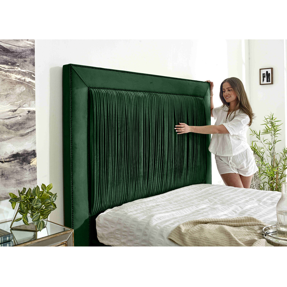 Eleganza Alexandra Double Green Plush Velvet Bed Frame with Pleated Headboard Image 2