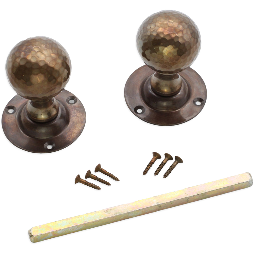 Spira Brass Antique Hammered Ball Mortice Door Knob 2 Pack Image 4