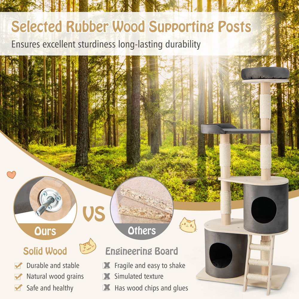 Costway Grey Cat Tree Tower with Cat Condo Image 6