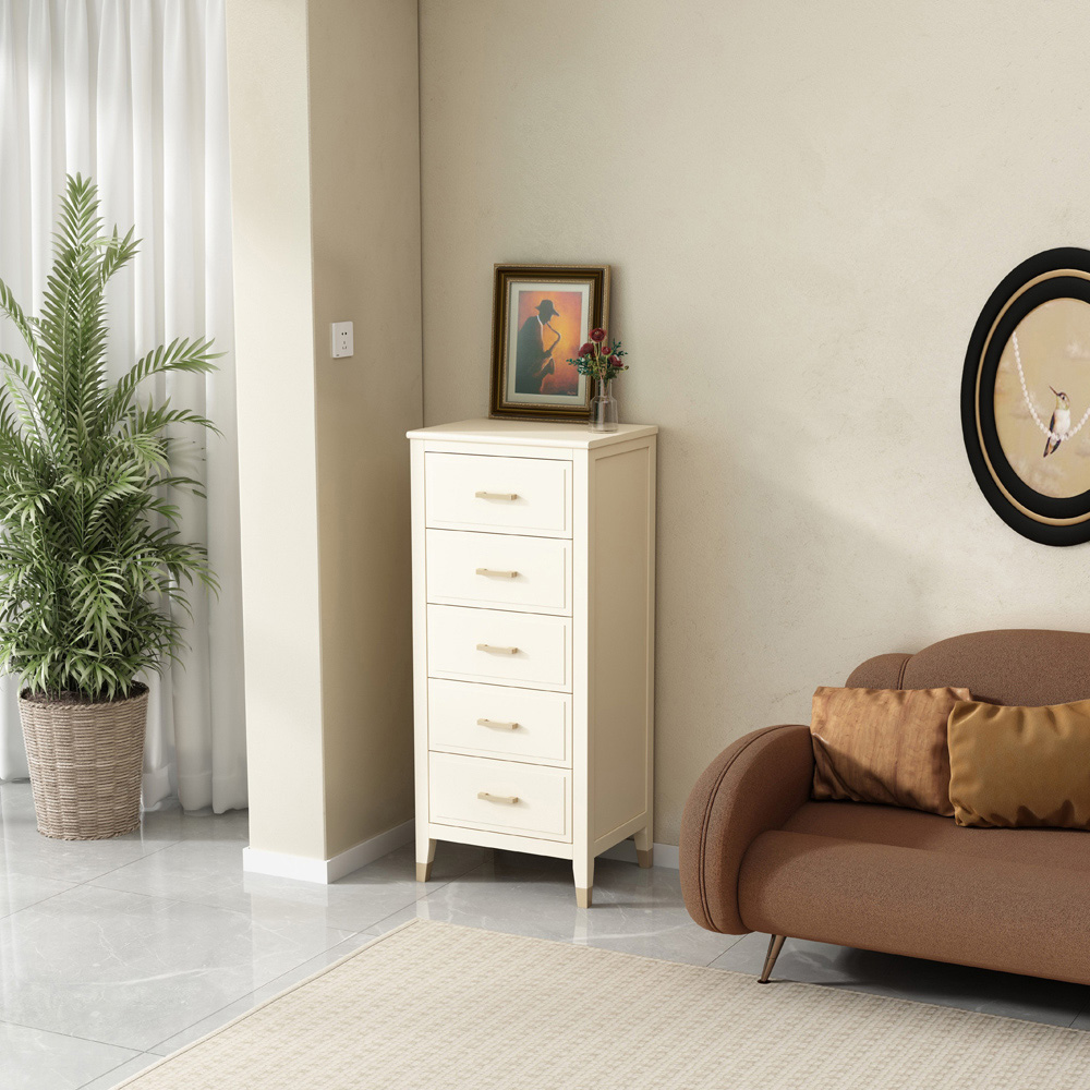 Palazzi 5 Drawer White Narrow Chest of Drawers Image 7
