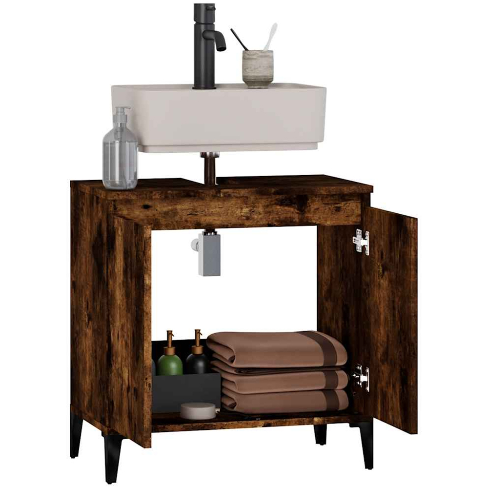 vidaXL 2 Door Wood Smoked Oak Washbasin Cabinet Image 6