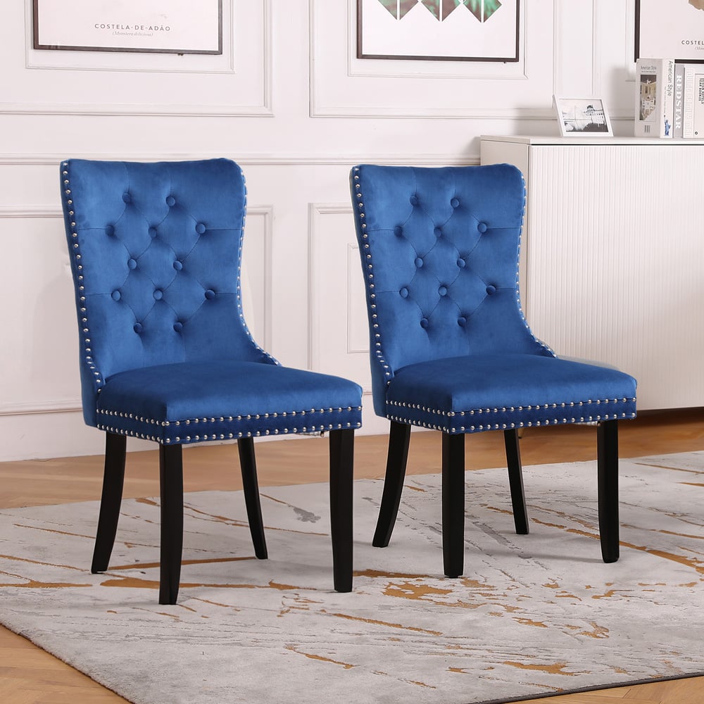 Neo Set of 2 Blue Studded Velvet Dining Chair Image 4