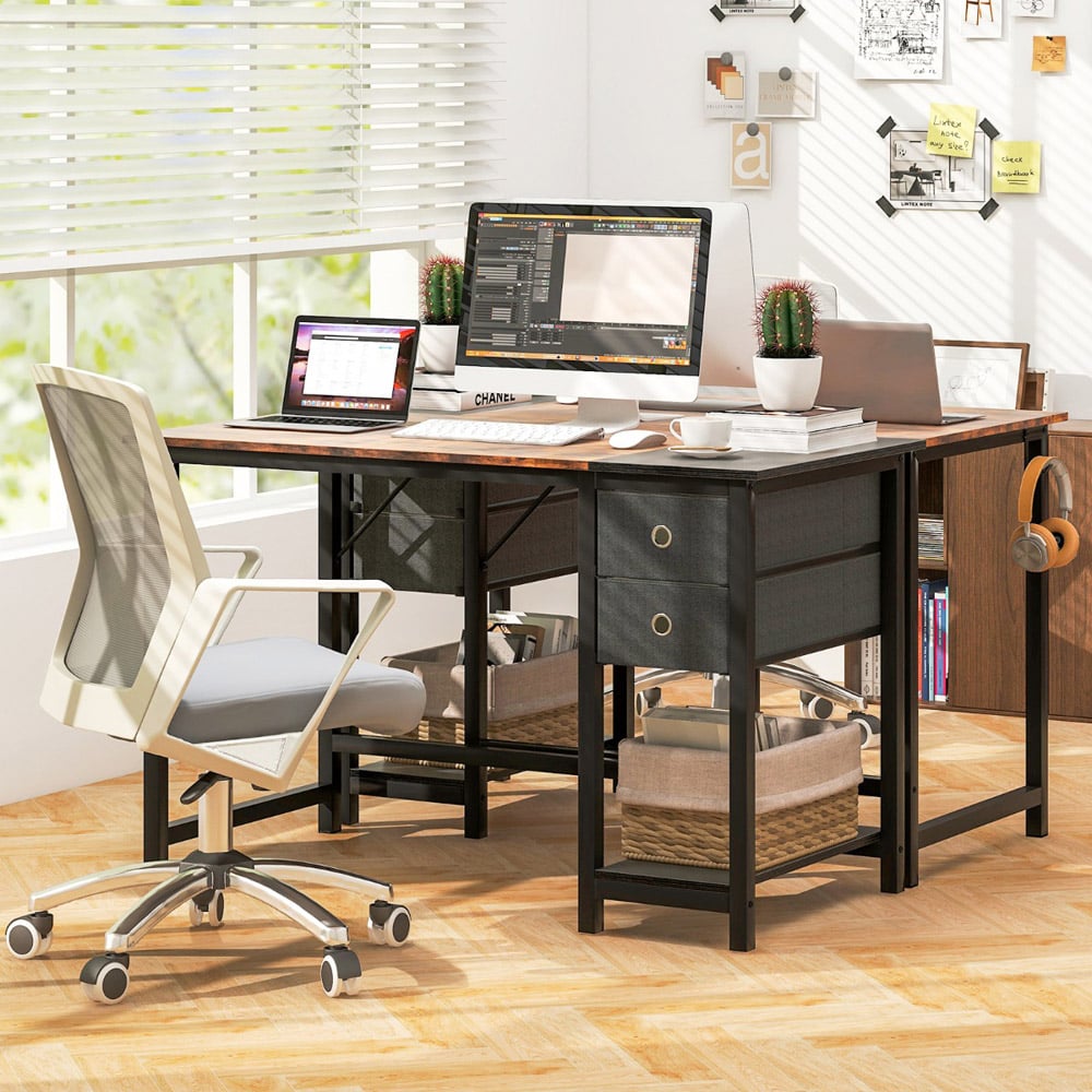 Costway 2 Drawer Office Desk with Hanging Hook Image 3