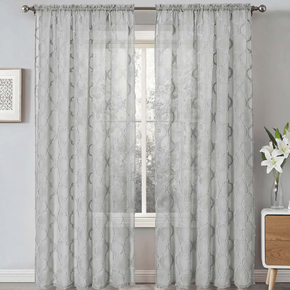 Velosso Tufted Grey Mariella Sheer Voile Panel Curtain 150 x 137cm Image 1