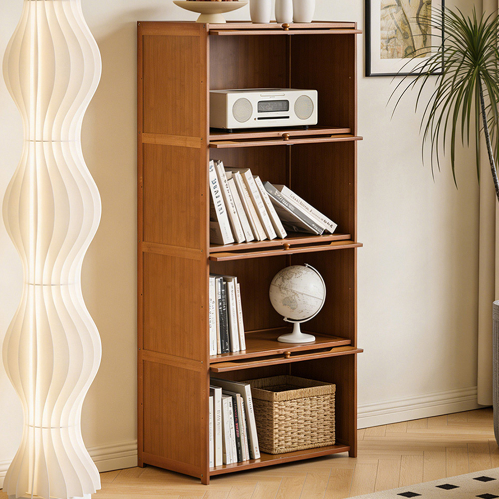 Living and Home 4 Acrylic Door Brown Bamboo Bookcase Image 1