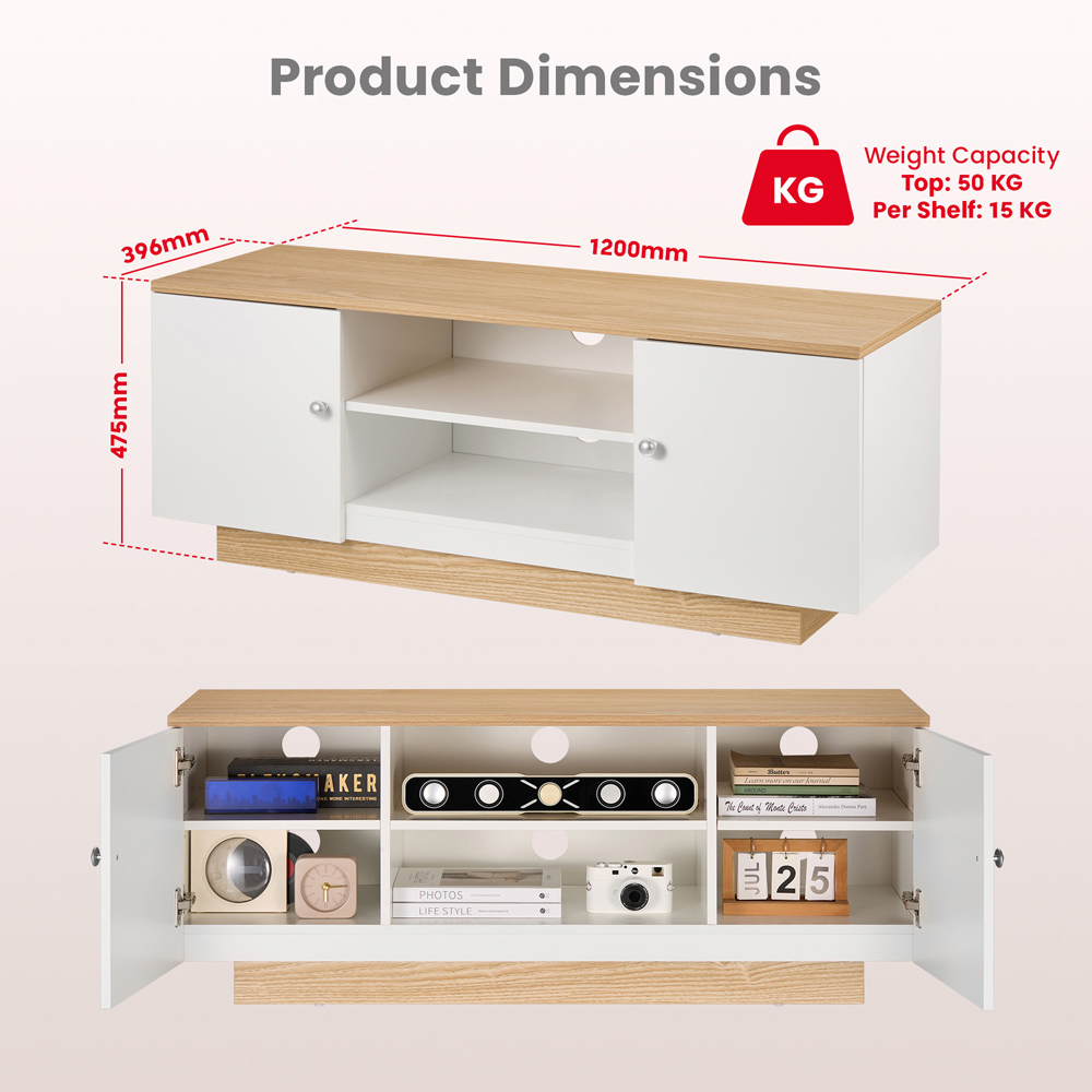 TTAP Venice White and Oak 2 Door 2 Shelf TV Cabinet  Image 7
