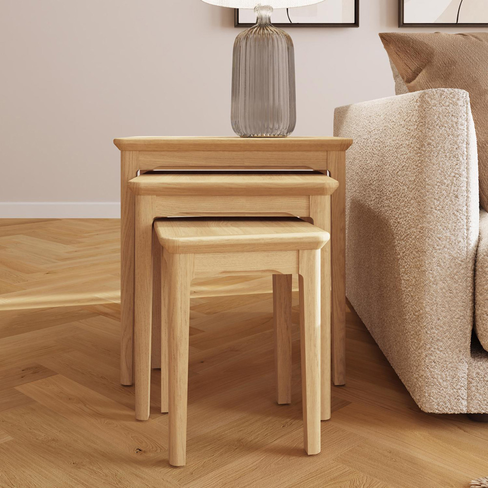 FWStyle Natural Oak Ash Veneer Nest of Tables Set of 3 Image 7
