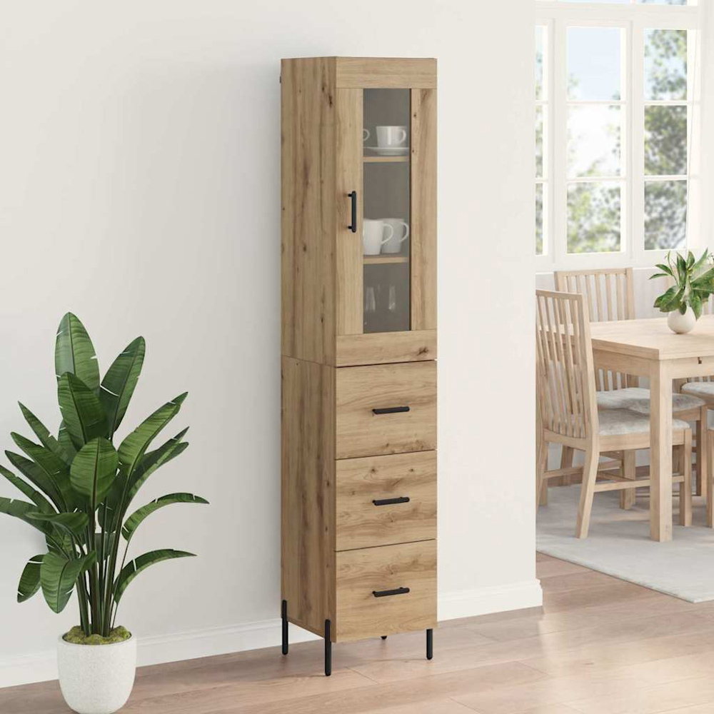 vidaXL Single Glass Door 3 Drawer Artisan Oak Highboard Image 9