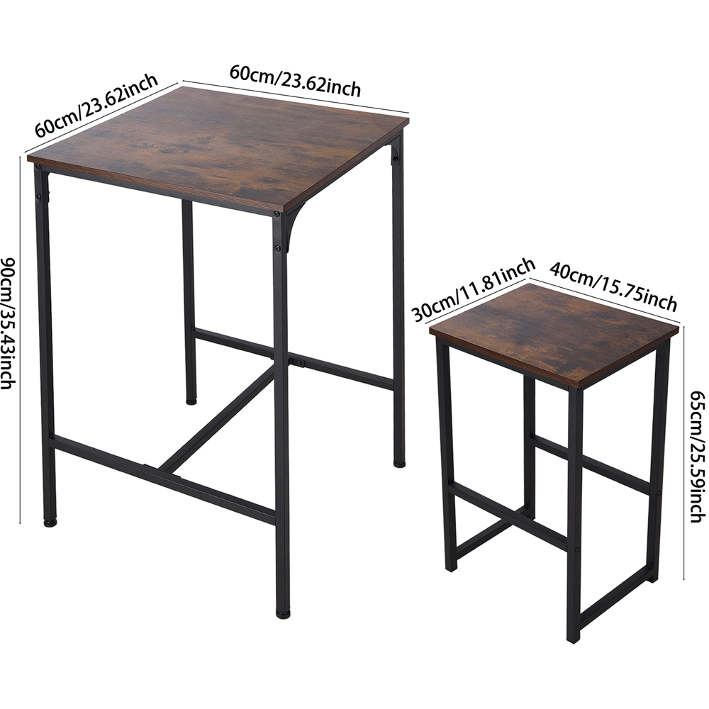 Living and Home 2 Seater Vintage Black Bar Table and Stool Set Image 9