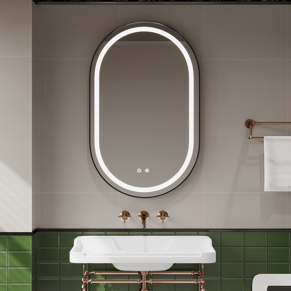 Living and Home Silver Oval Wall-Mounted LED Bathroom Mirror 80 x 50cm Image 2
