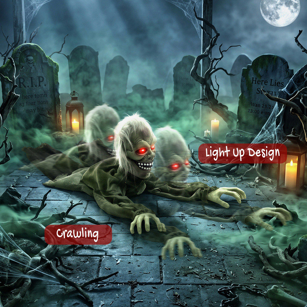 HOMCOM Light Up Animatronic Crawling Zombie Halloween Decoration 3.8ft Image 6