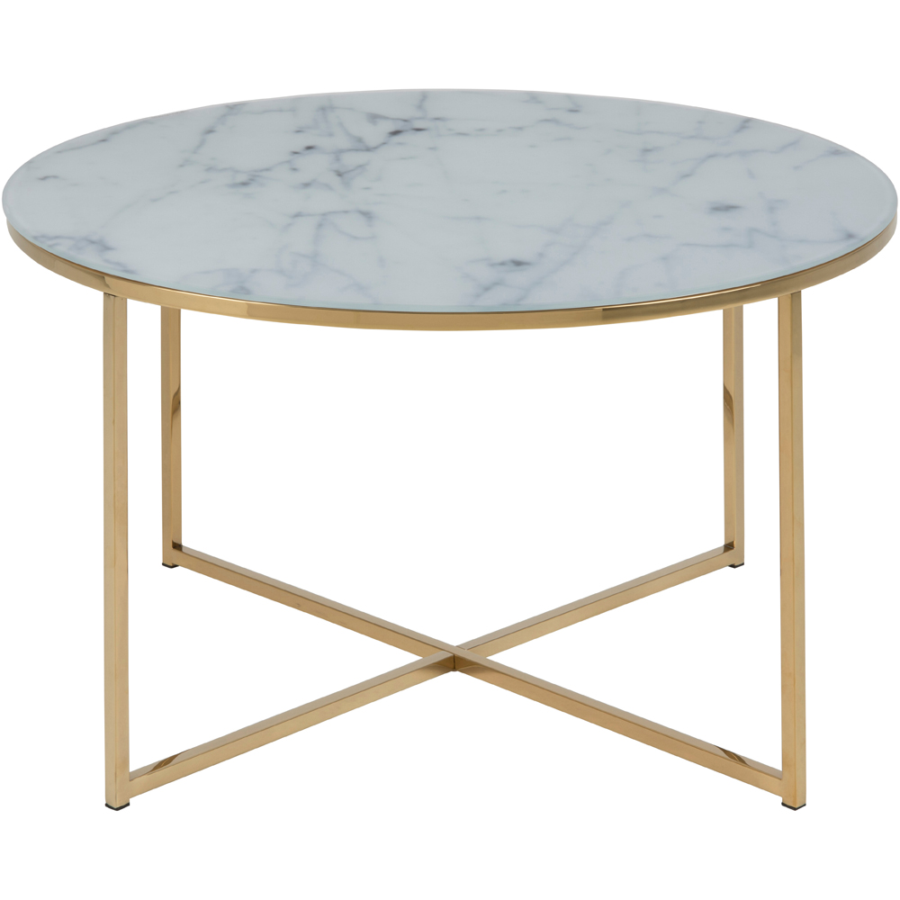 Florence Alisma White Marble Effect and Gold Round Coffee Table Image 2
