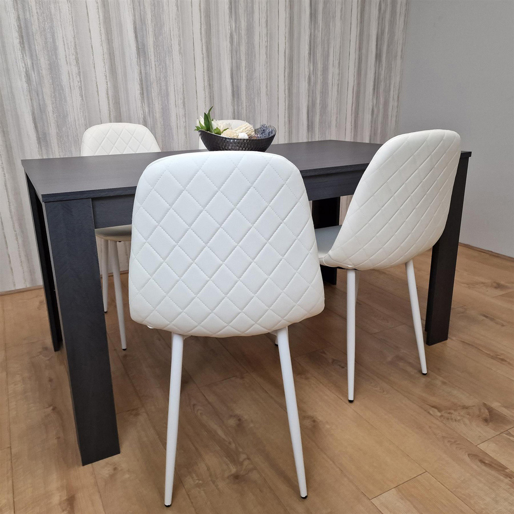 Kosy Koala 4 Seater Faux Leather Gem Pattern Dining Set Dark Grey and White Image 5