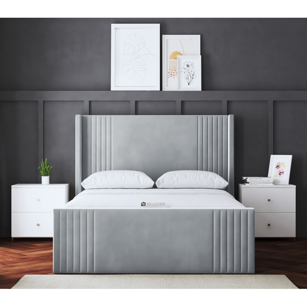 DS Living Elara King Size Silver Winged Panel Ottoman Bed with Headboard Image 4