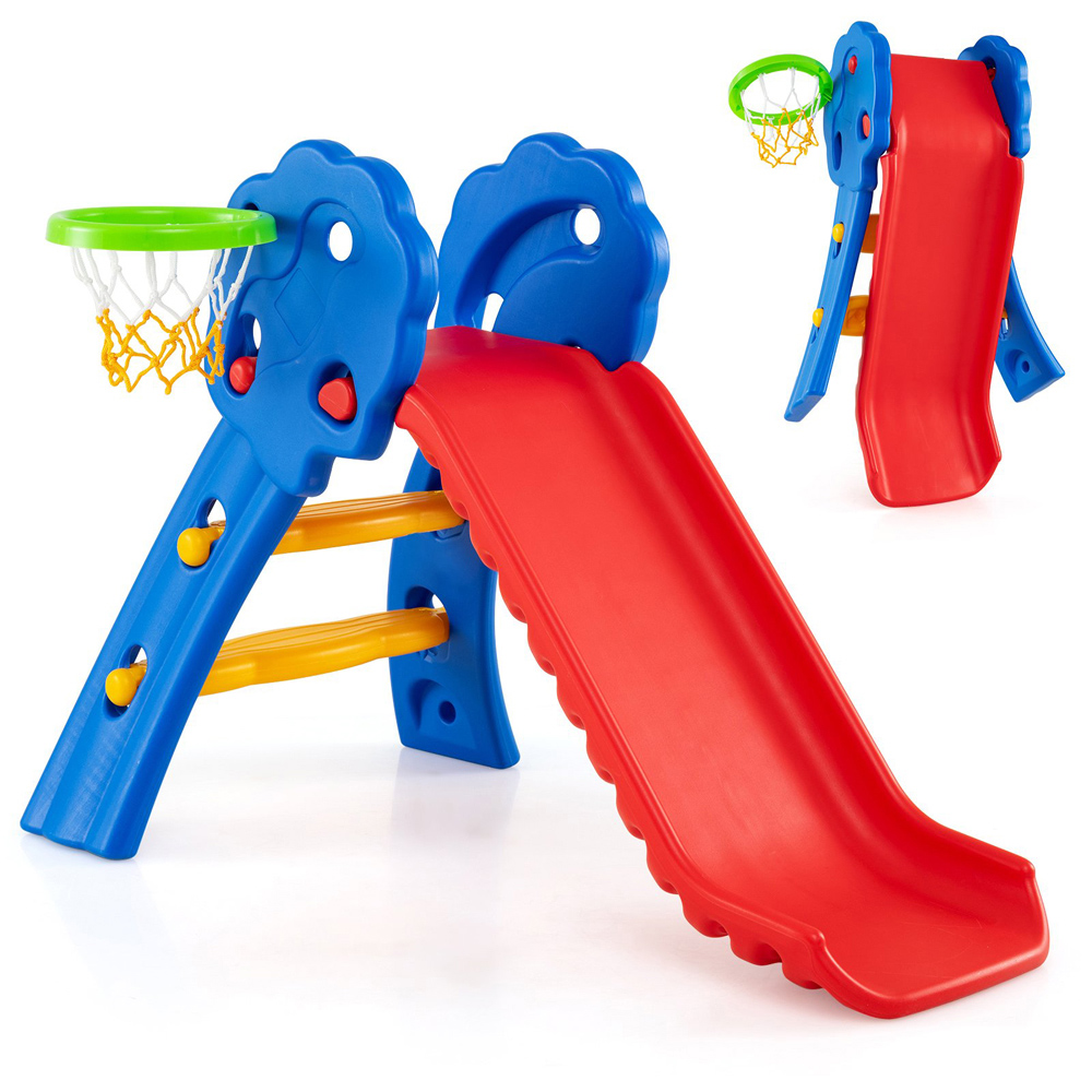 Costway 3-in-1 Toddler Multicolour Foldable Slide with Basketball Hoop Image 3
