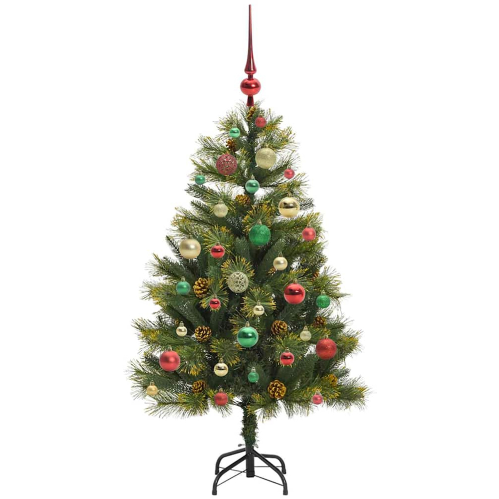 vidaXL Pre-Lit Multicolour Baubles and Pinecones Green Artificial Christmas Tree 4ft Image 4