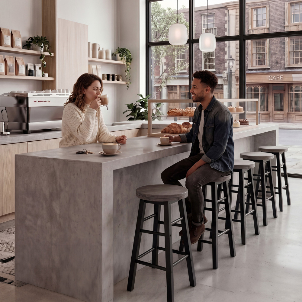 CHEF VIDA Black Wooden Revolving Bar Stool Image 6