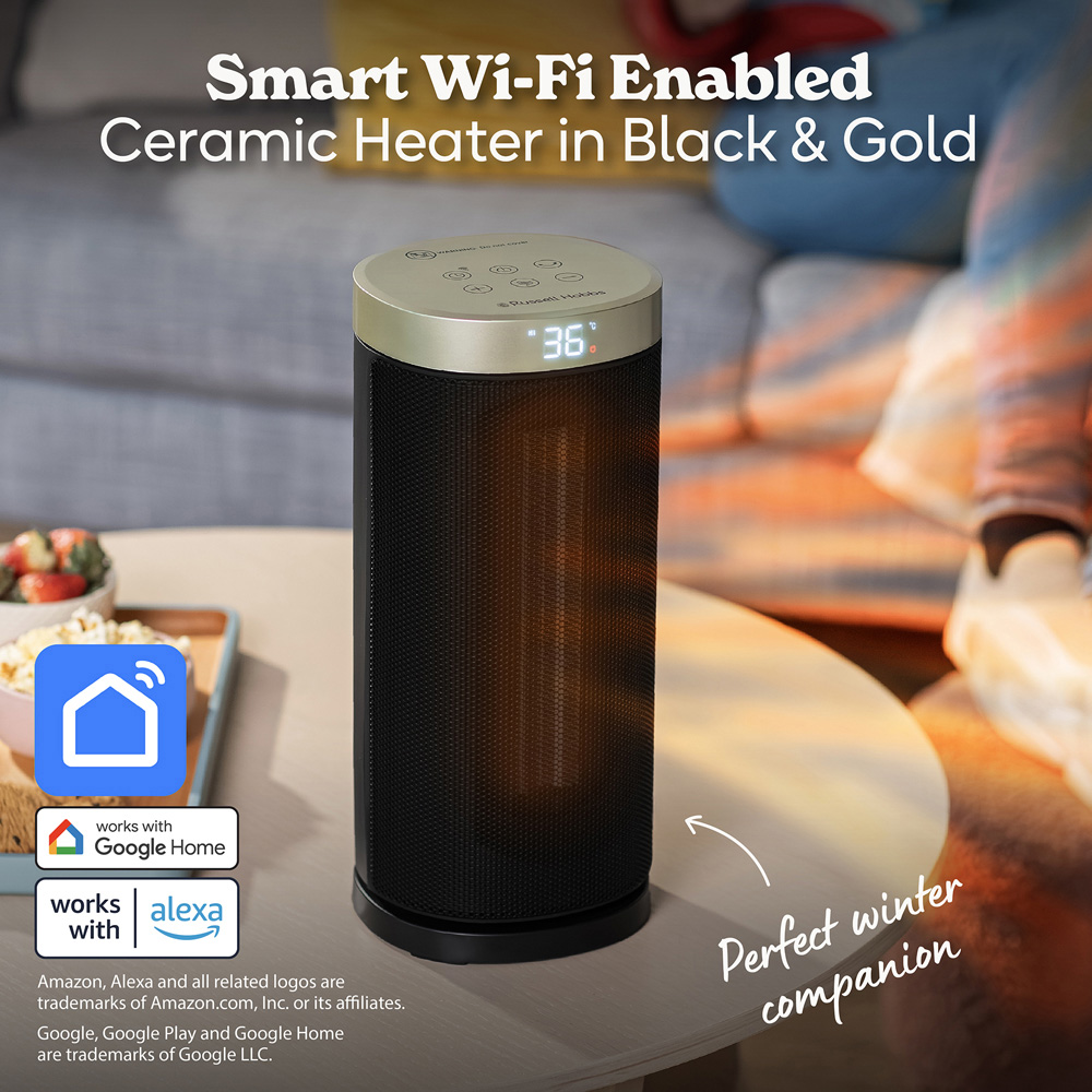 Russell Hobbs RHCTH2001G-SMT Black and Gold Round Smart Wi-Fi Enabled Ceramic Heater 2000W Image 3