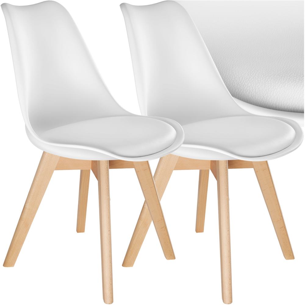 tectake Frederikke Set of 2 White Ergonomic Dining Chair with Padded Seat and Wooden Legs Image 2