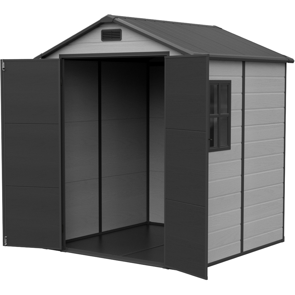 Living and Home 6 x 6ft Smokey Grey and Black Wood Grain Plastic Garden Storage Shed Image 4