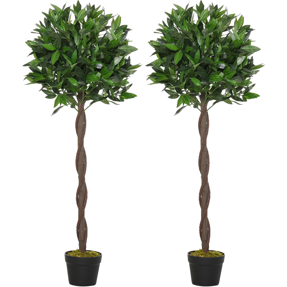 Outsunny Bay Leaf Laurel Ball Tree Artificial Plant In Pot 4ft 2 Pack Image 1