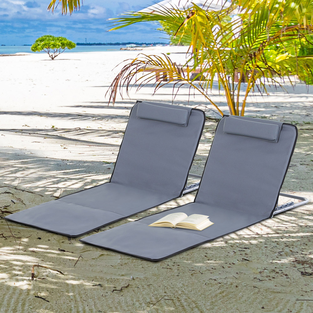 Outsunny Set of 2 Grey 5 Level Adjustable Folding Sun Lounger Image 1
