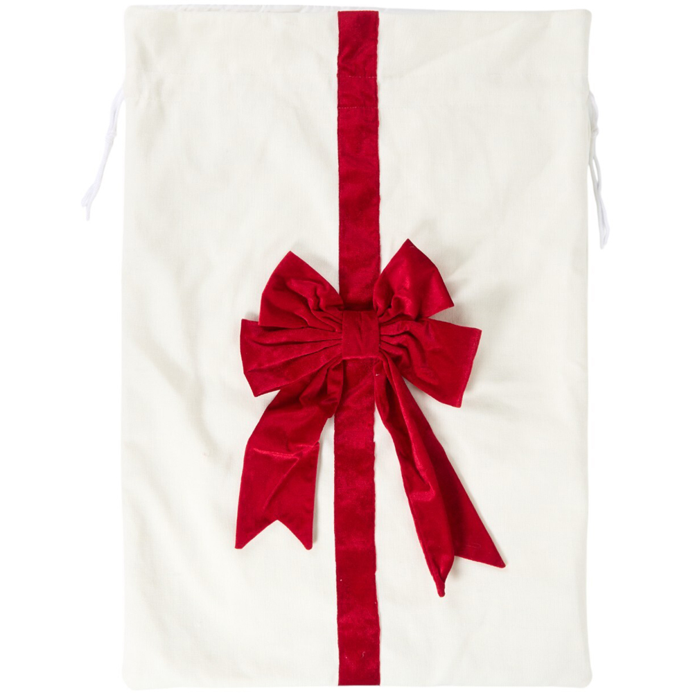 Luxury Velvet Bow Present SackWhite and Red Image 3