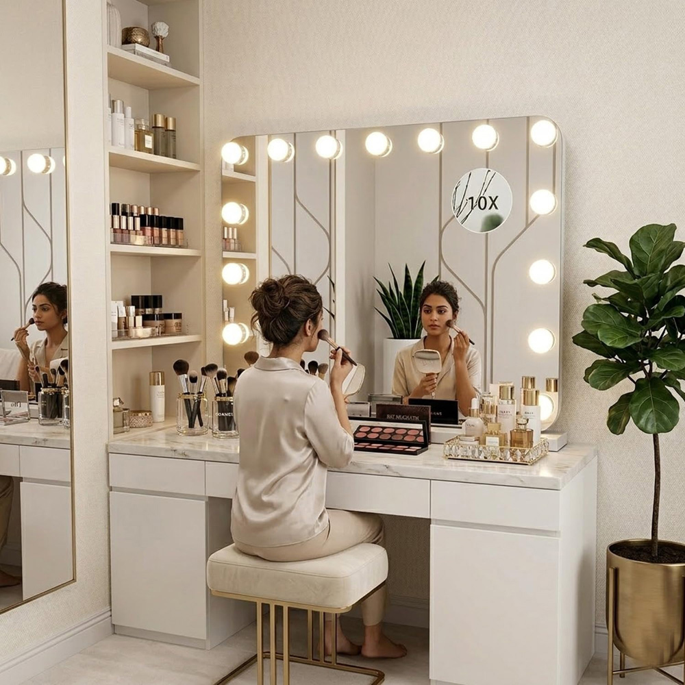ATEK White Dimmable LED Touch-Sensitive Hollywood Vanity Makeup Mirror 58 x 45cm Image 3