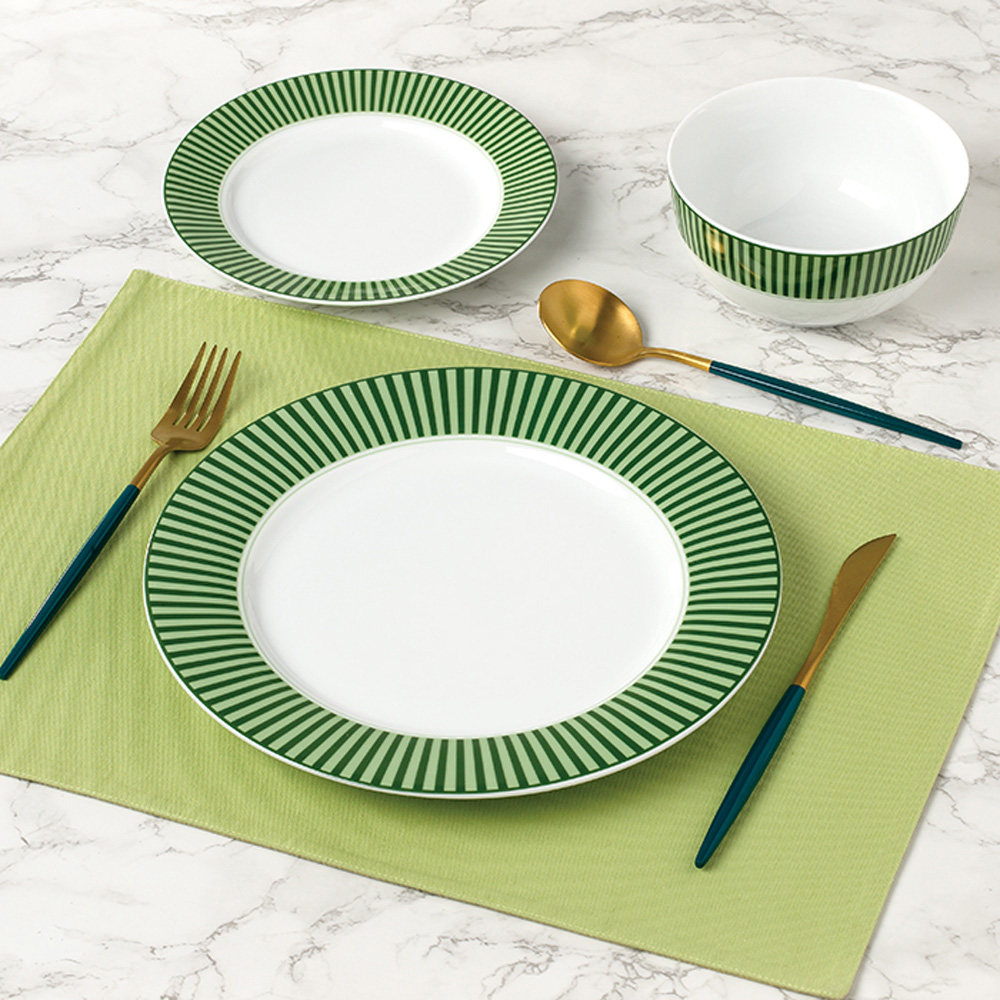Waterside Belmont Green Stripe 12 Piece Dinner Set Image 2