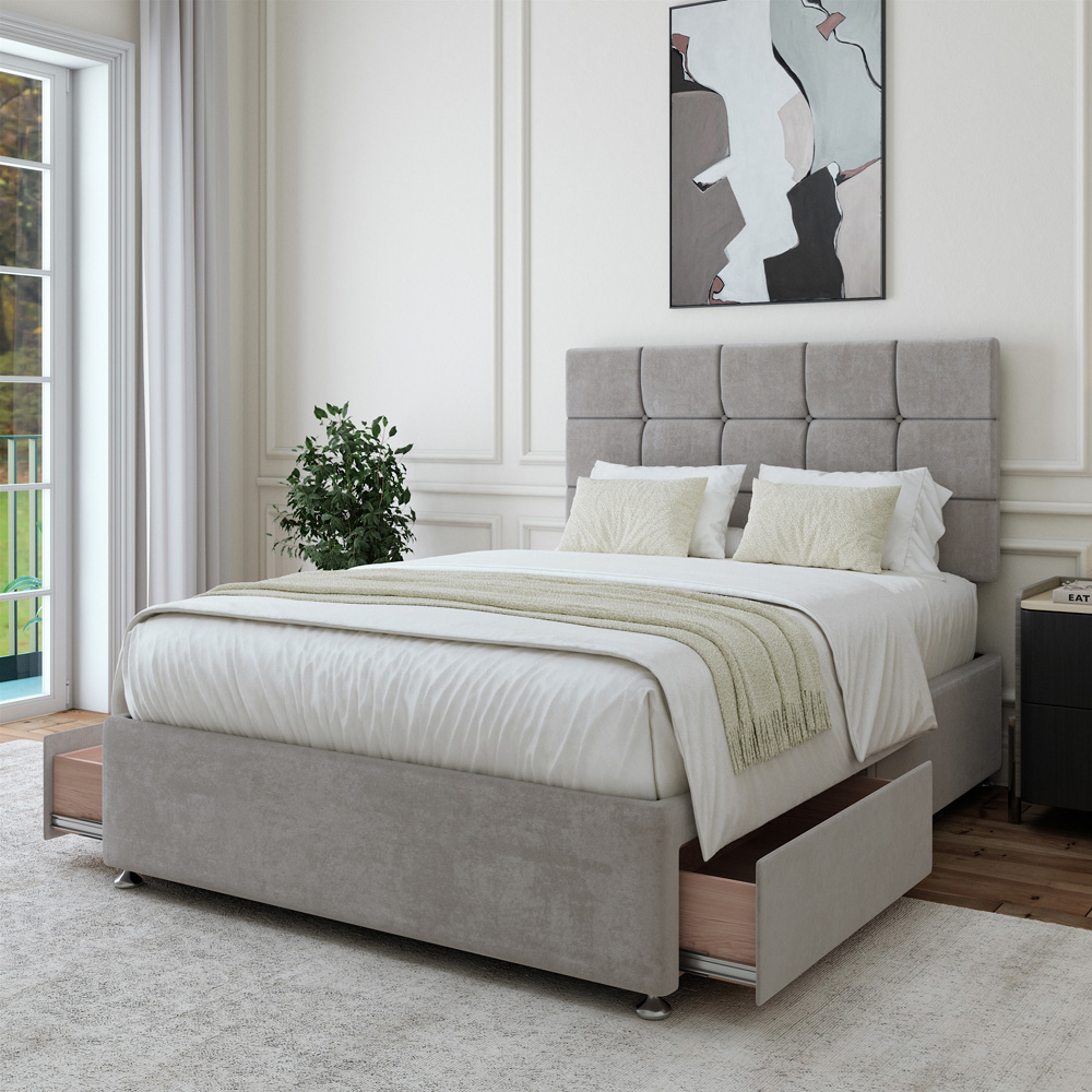 Bedmaster Super King Seal Grey Naples Linen 2 Drawer Divan Base with Pearl Headboard Image 3