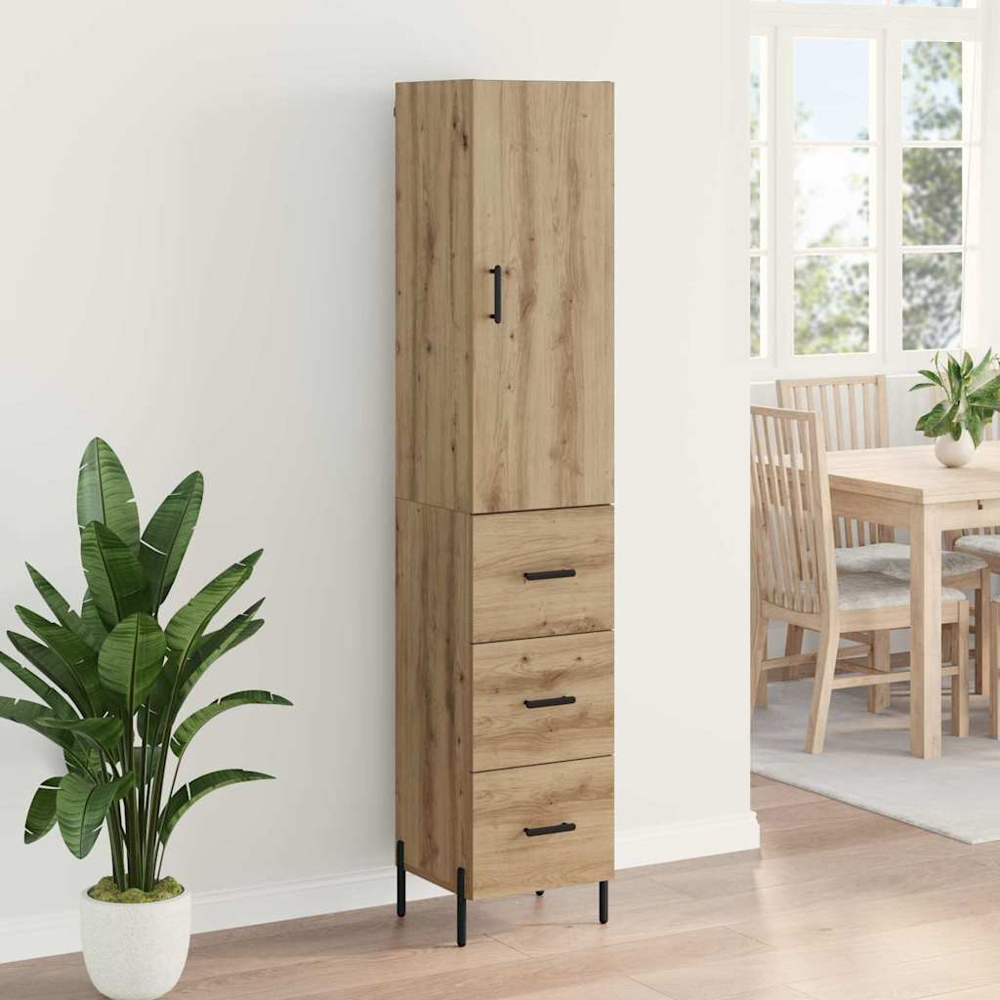 vidaXL Single Door 3 Drawer Artisan Oak Highboard Image 9