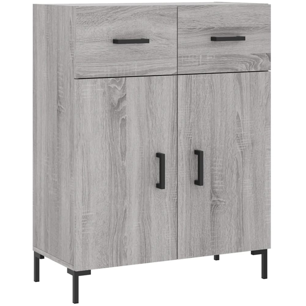 vidaXL 4 Glass and Wood Door 2 Drawer Grey Sonoma Highboard with Black Handle Image 7