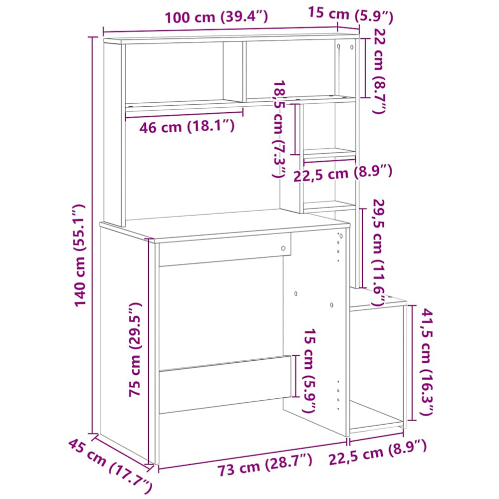 vidaXL 6 Shelf Study Desk Black Image 9